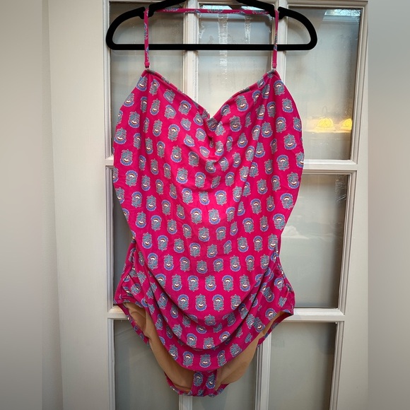 J. Crew Pink Floral Removable Halter Bandeau One Piece Swimsuit Plus Size 3X - Picture 1 of 11
